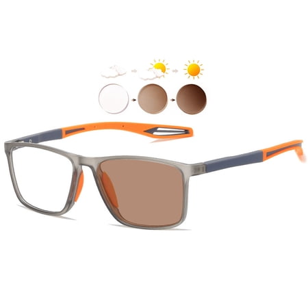 KOOSUFA Photochromic Reading Glasses +2.50 Blue Light Blocking Sun Readers Eyeglasses UV Protection TR90 Super Lightweight Sunglasses Eyewear for Men Women Brown Lens/grey orange