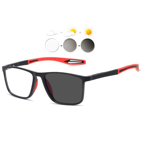 KOOSUFA Photochromic Reading Glasses +3.50 Blue Light Blocking Sun Readers Eyeglasses UV Protection TR90 Super Lightweight Sunglasses Eyewear for Men Women Grey Lens/black red