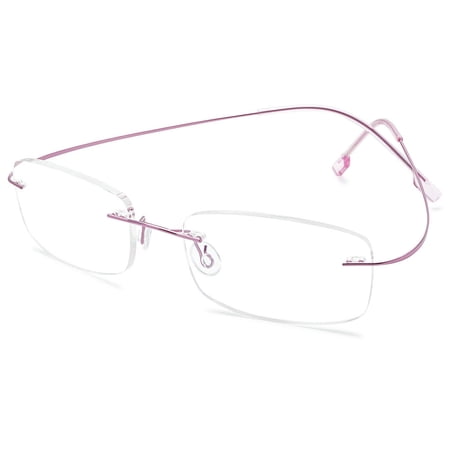 KOOSUFA Rimless Titanium Reading Glasses +4.00 Super Lightweight Eyeglasses Readers Frameless Eyewear for Men Women Pink