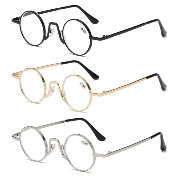 KOOSUFA Small Round Metal Reading Glasses 3.00 Blue Light Blocking Women Men Retro Eyeglasses Readers Eyewear 3 Colors Set