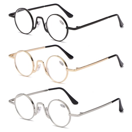 KOOSUFA Small Round Metal Reading Glasses 3.50 Blue Light Blocking Women Men Retro Eyeglasses Readers Eyewear 3 Colors Set
