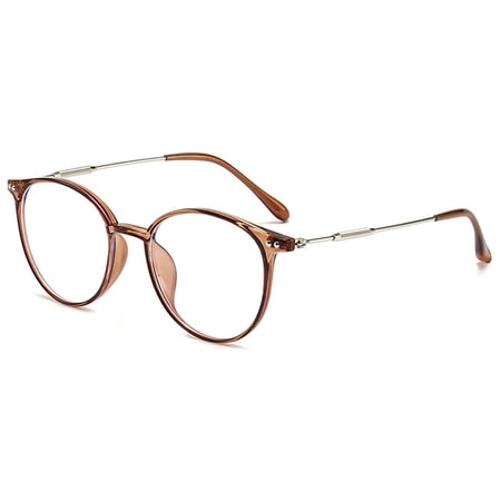 KOOSUFA Stylish Round Reading Glasses Blue Light Blocking +1.50 Women Men Eyeglasses Readers Eyewear Transparent Brown