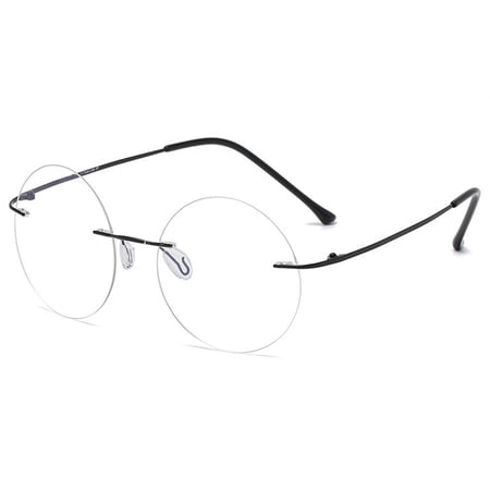 KOOSUFA Titanium Rimless Round Glasses Blue Light Blocking Eyeglasses Frameless Lightweight Eyewear Men Women for Computer Working Reading Gaming Black