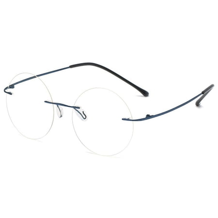 KOOSUFA Titanium Rimless Round Glasses Blue Light Blocking Eyeglasses Frameless Lightweight Eyewear Men Women for Computer Working Reading Gaming Blue