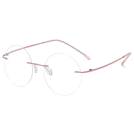 KOOSUFA Titanium Rimless Round Glasses Blue Light Blocking Eyeglasses Frameless Lightweight Eyewear Men Women for Computer Working Reading Gaming Pink