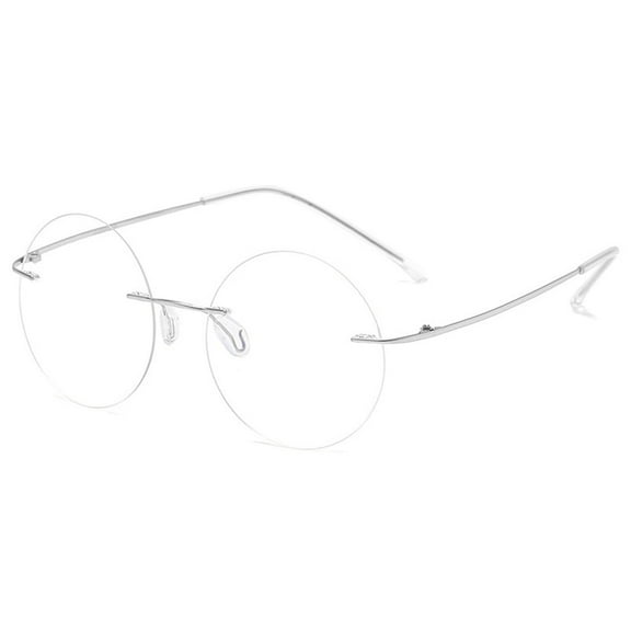 KOOSUFA Titanium Rimless Round Glasses Blue Light Blocking Eyeglasses Frameless Lightweight Eyewear Men Women for Computer Working Reading Gaming Silver