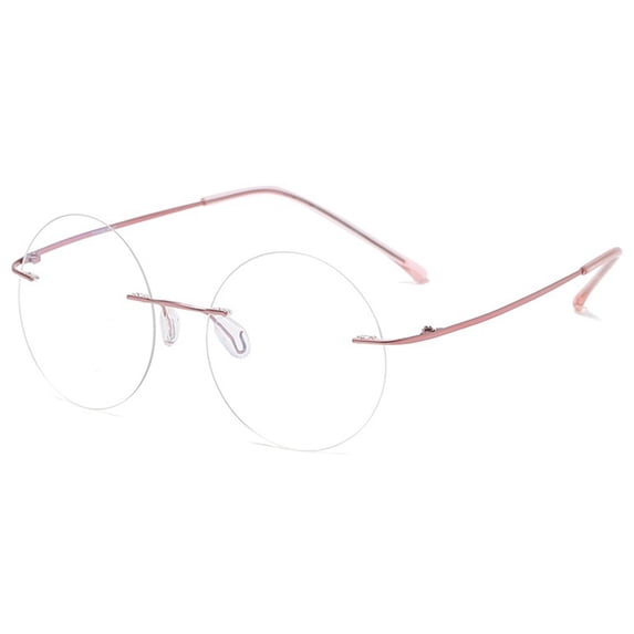 KOOSUFA Titanium Rimless Round Reading Glasses +3.0 Blue Light Blocking Eyeglasses Readers Frameless Eyewear for Men Women Pink