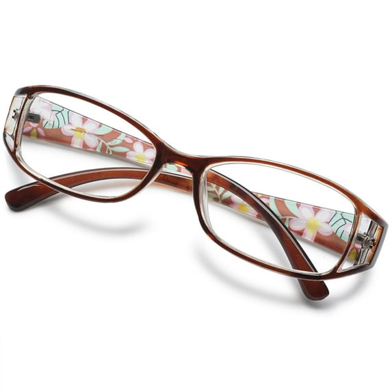 KOOSUFA Womens Floral Color Reading Glasses 1.00 Quality Rectangle Readers Eyeglasses Eyewear Brown