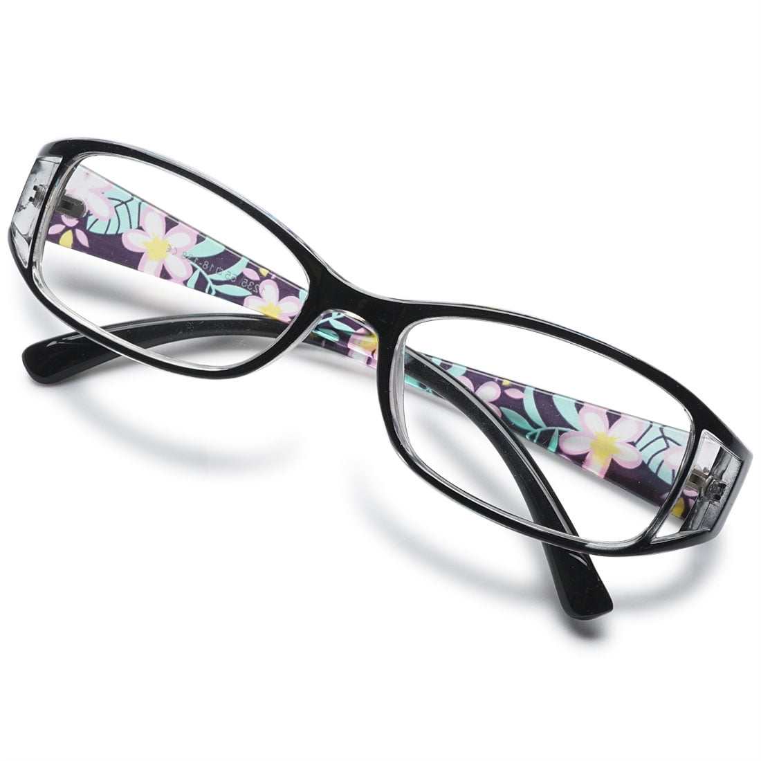 KOOSUFA Womens Floral Color Reading Glasses 1.50 Quality Rectangle Readers Eyeglasses Eyewear Black