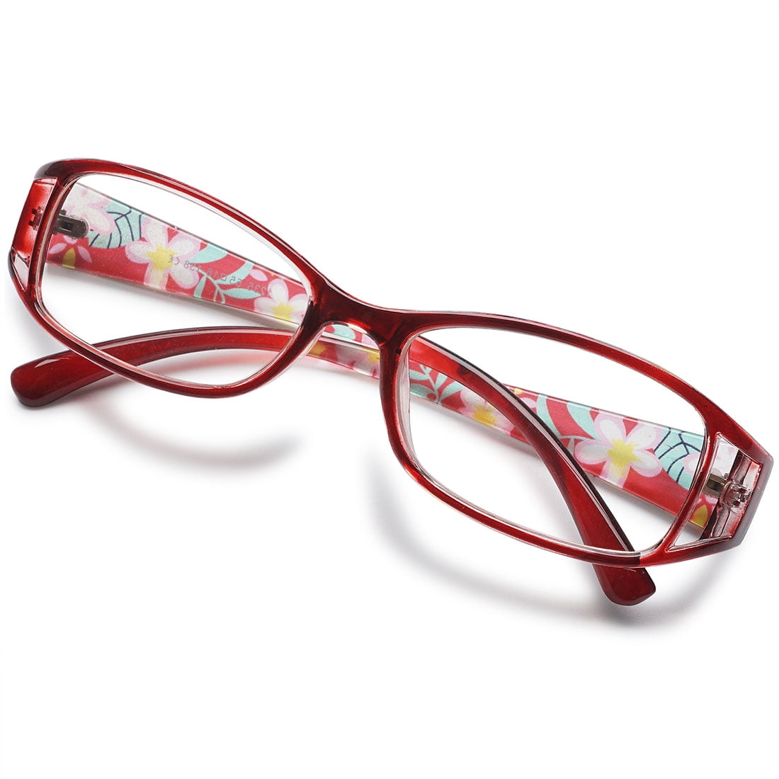 KOOSUFA Womens Floral Color Reading Glasses 2.00 Quality Rectangle Readers Eyeglasses Eyewear Red