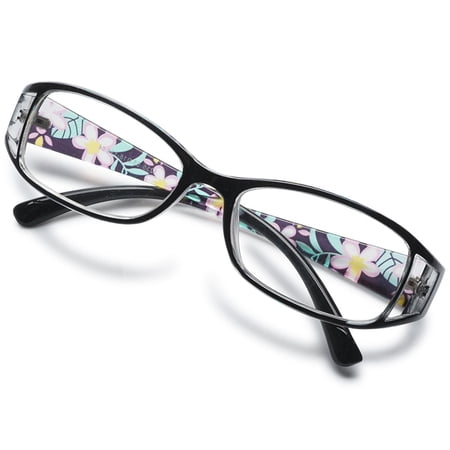 KOOSUFA Womens Floral Color Reading Glasses 3.25 Quality Rectangle Readers Eyeglasses Eyewear Black