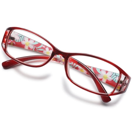 KOOSUFA Womens Floral Color Reading Glasses +3.75 Quality Rectangle Readers Eyeglasses Eyewear Red