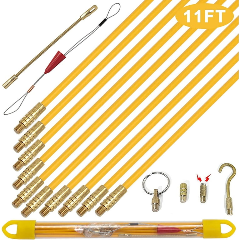 KOOTANS 11 ft Fiberglass Wire Running Kit Wall Cable Wire Fishing Rod Pull  Push Tool Electrical Fish Tape Set with 6 Different Accessories 11FT