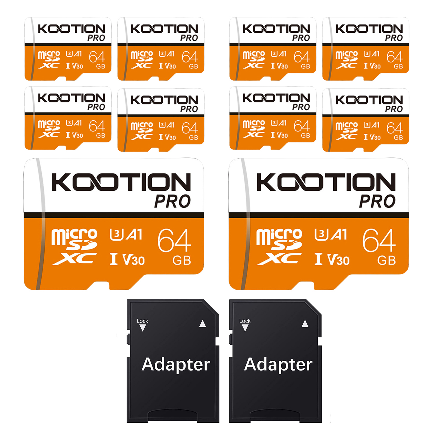 KOOTION 10 Pack 64 GB Micro SD Card TF Cards Micro SDXC UHS-I Memory Cards High Speed MicroSD Cards, V30, U3 - image 1 of 8