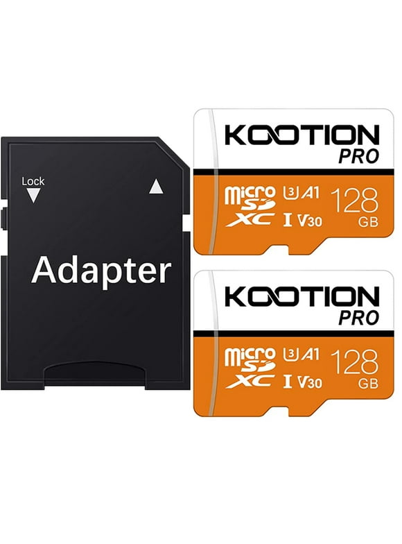KOOTION 128GB Micro SD Card 2 Pack TF Card with Adapter High Speed MicroSD U3 Full HD 4K Memory Card for Phone Table Monitor Camera