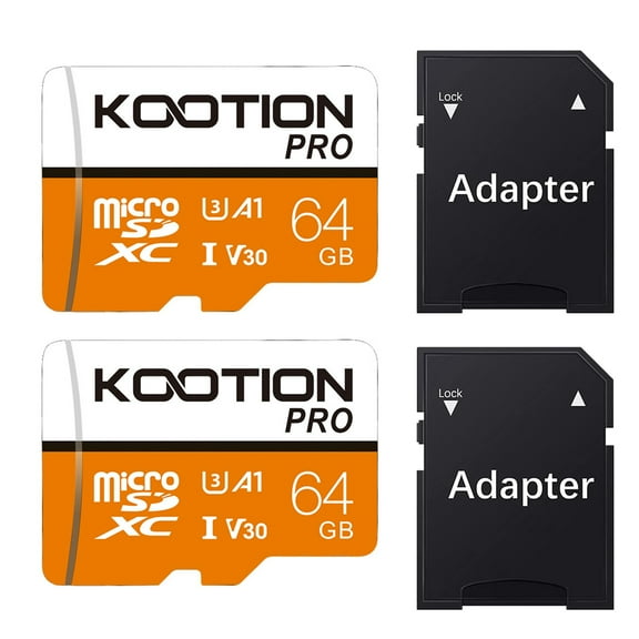 KOOTION 2 Pack 64 GB Micro SD Card TF Card High Speed MicroSD Card with Adapter Memory Card for Security Camera Phone Table