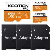 KOOTION 256 GB Micro SD Card 3 Pack TF Card with Adapter High Speed MicroSDXC U3 Full HD 4K Memory Card for Phone Table Monitor Camera