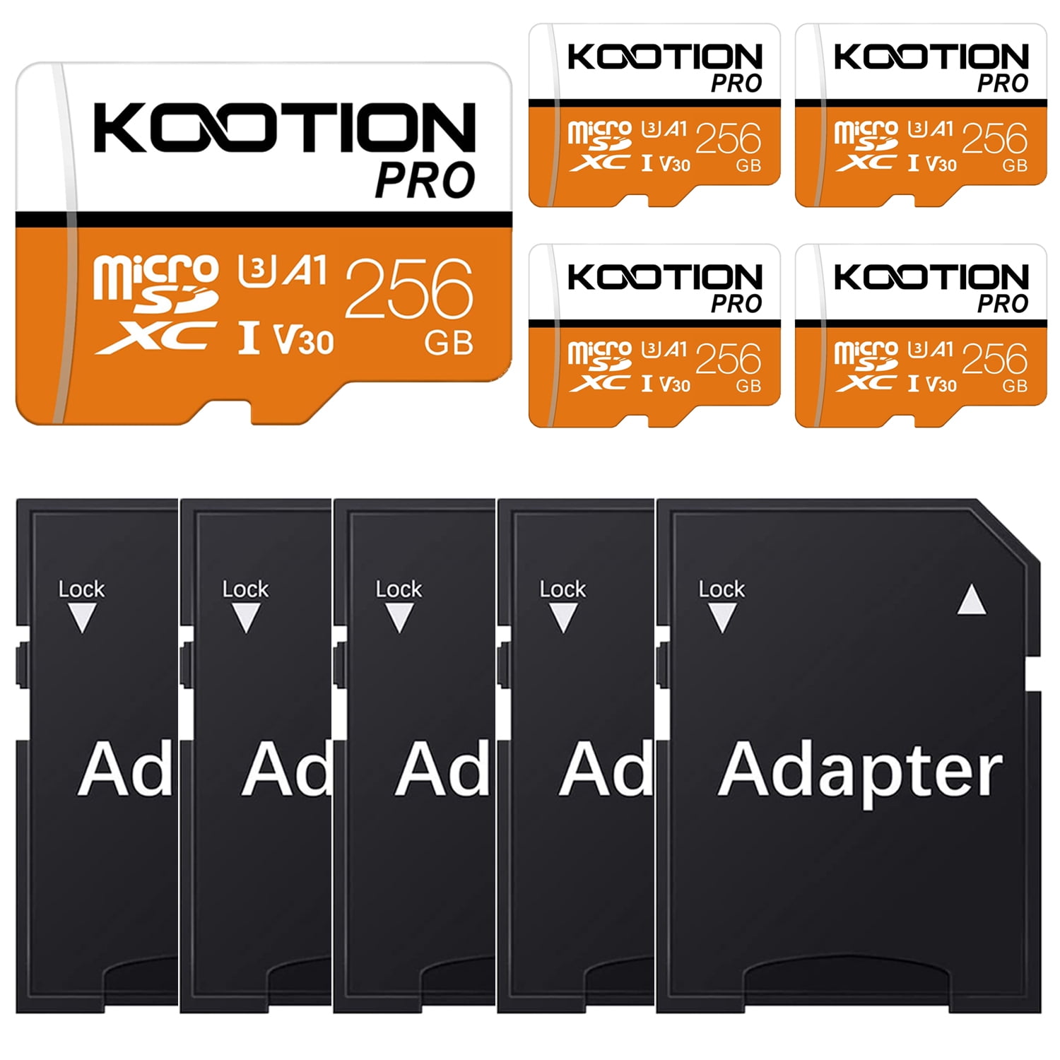 KOOTION 256 GB Micro SD Card 5 Pack TF Card with Adapter High Speed