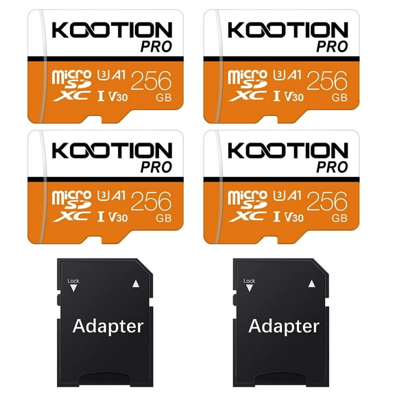 KOOTION 4 Pack 256 GB Micro SD Card TF Card High Speed MicroSD Card with Adapter Memory Card for Security Camera Phone Table