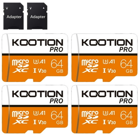 KOOTION 4 Pack 64 GB Micro SD Card TF Card High Speed MicroSD Card with Adapter Memory Card for Security Camera Phone Table