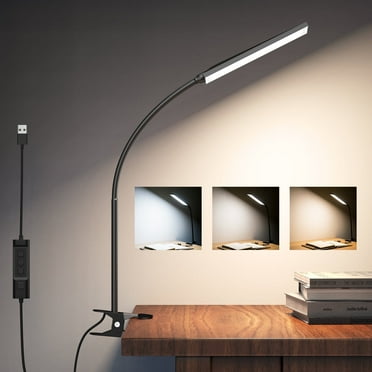 KOOTION 5W 48 LEDs Clamp Desk Lamp Eye Caring Reading Light 3-Color Temperatures 11 Brightness Adjustable Gooseneck Clip USB Port Night Light Home Office