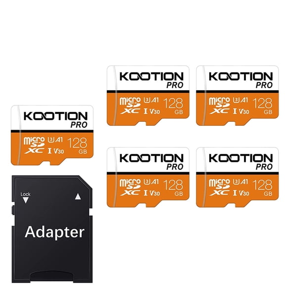 KOOTION microSDXC Memory Card 128 GB 5 Pack A30 Memory Card U3 TF Card High Speed Full HD 4K SD Card for Security Camera Phone Table