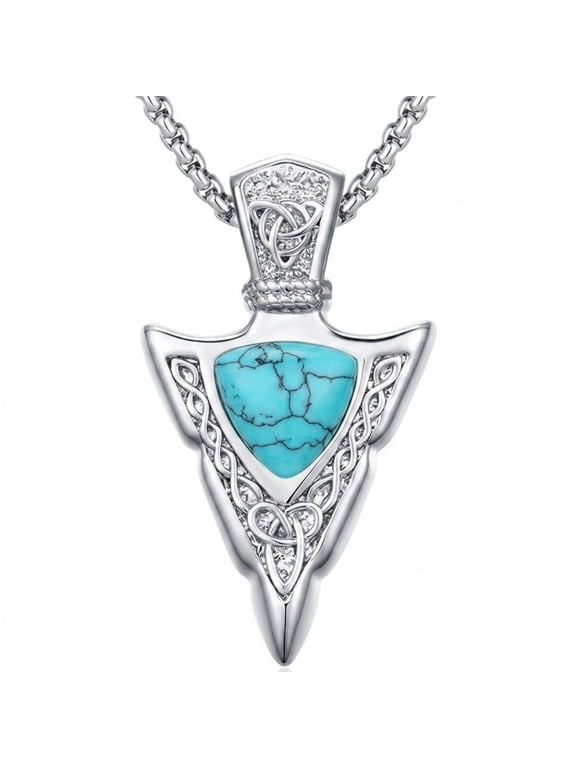 Arrowhead Necklace for Men – Viking Celtic Knot Turquoise Pendant, Protection Courage Jewelry