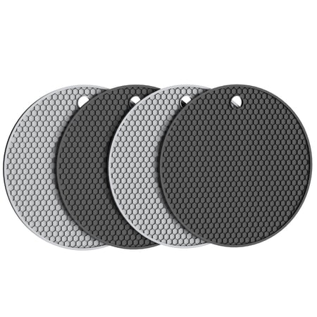 KOOVON 4 Pack Silicone Trivet for Hot Dishes Non Slip Pot Holders Heat Resistant Silicone Hot Pads for Kitchen Round (Black & Gray)