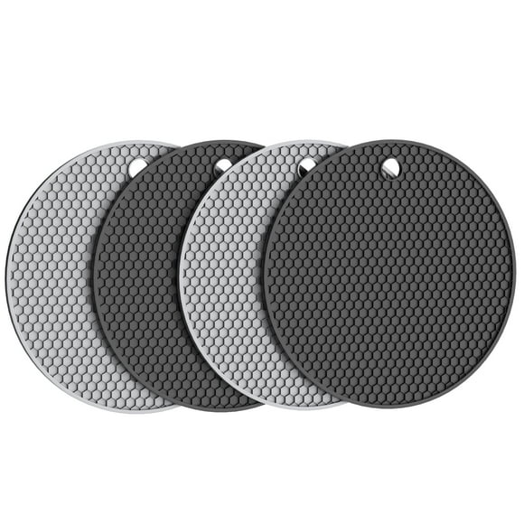 KOOVON 4 Pack Silicone Trivet for Hot Dishes Non Slip Pot Holders Heat Resistant Silicone Hot Pads for Kitchen Round (Black & Gray)