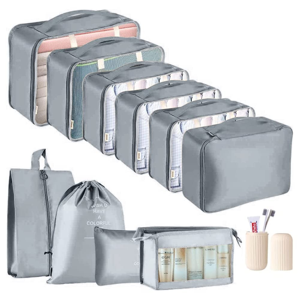 Clinvenatur 7 Pcs Travel Luggage Packing Organizers Set,Compression Travel  Luggage Organizer (Grey, oxford fabric)