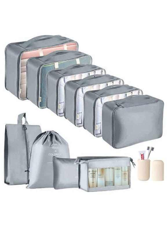 KOOVON Packing Cubes for Travel, 11 PCS Travel Cubes Set Foldable Suitcase Organizer Lightweight Luggage Storage Bag, Gray