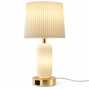 KOOWEIBED Dimmable Touch Table Lamp 17.5in Modern Contemporary Polished Gold-Tone Metal Table Lamp with Ivory Pleated Fabric Shade