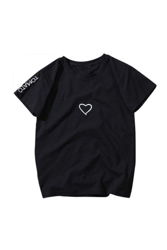 Brief Love Heart Embroidery Letters Printed O Neck Cotton Plus Size Couple T-shirt White Black