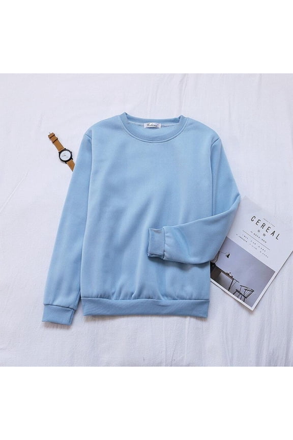 Korean Style Simple Casual Solid Color Women T-shirt Fashion Trend Round Neck Long-sleeved Thick Sale