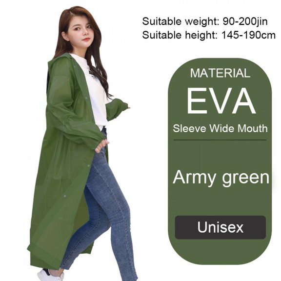 KOOYET Outdoor Adult Men and Women Thickened EVA Raincoat Sleeves Beam Mouth Green Rainy Day Rainwear for Hiking Climbing