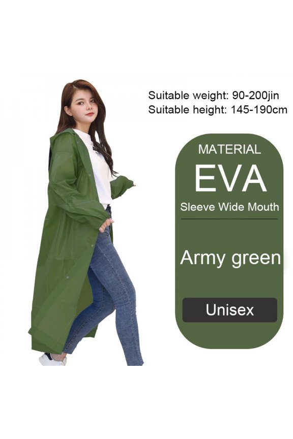 Outdoor Adult Men and Women Thickened EVA Raincoat Sleeves Beam Mouth Green Rainy Day Rainwear for Hiking Climbing