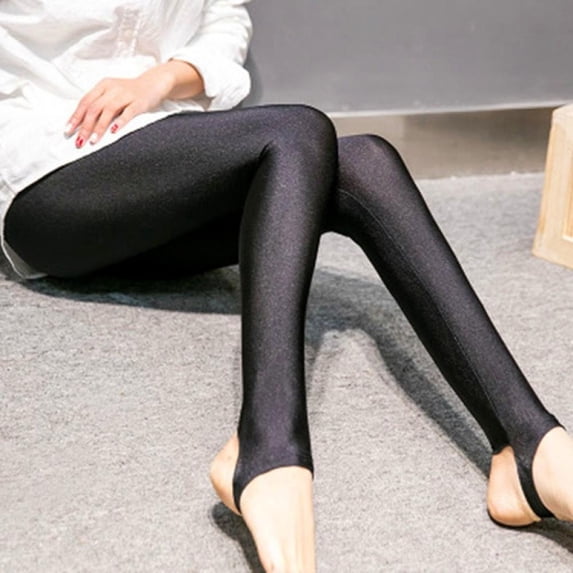 KOOYET ROPALIA Fashion Women Shiny Leggings Thin Full Ankle Length Black Leggings Stretchy High Waist Satin Basic Leggings