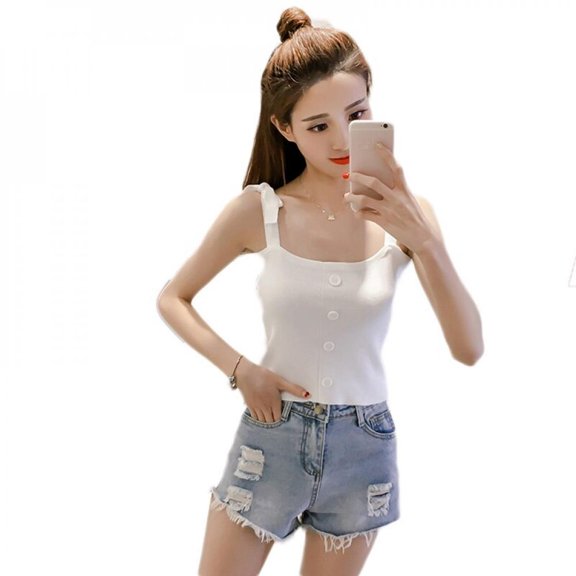 KOOYET Summer Strap Sling Knitted Sling Slim Wild Short Paragraph Shirt Female