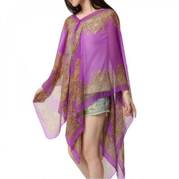 KOOYET Summer Vintage Women Floral Print Cover Up Blouse 3/4 Sleeve Casual Beach Boho Cover Up Long