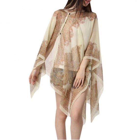 KOOYET Summer Vintage Women Floral Print Cover Up Blouse 3/4 Sleeve Casual Beach Boho Cover Up Long