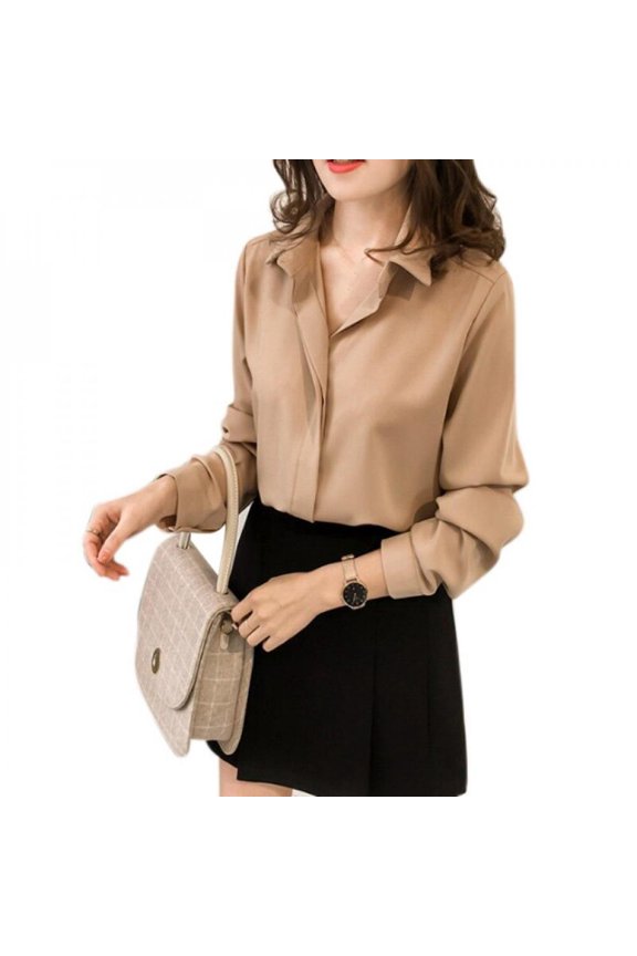 Women Shirts Summer Lady Elegant Shirt Chiffon Blouse Solid Long Sleeve Office Ladies Fashion Shirts