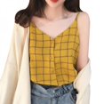 thumbnail image 1 of KOOYET Women Sleeveless Button Beach Casual Tank Vest Female Strap Chiffon Women Summer V Neck Plaid, 1 of 6