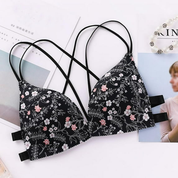 KOOYTE Women Flower Printed Cozy Bras Front Buckle Wireless Bralette Lingerie Comfort Push Up Floral Bras