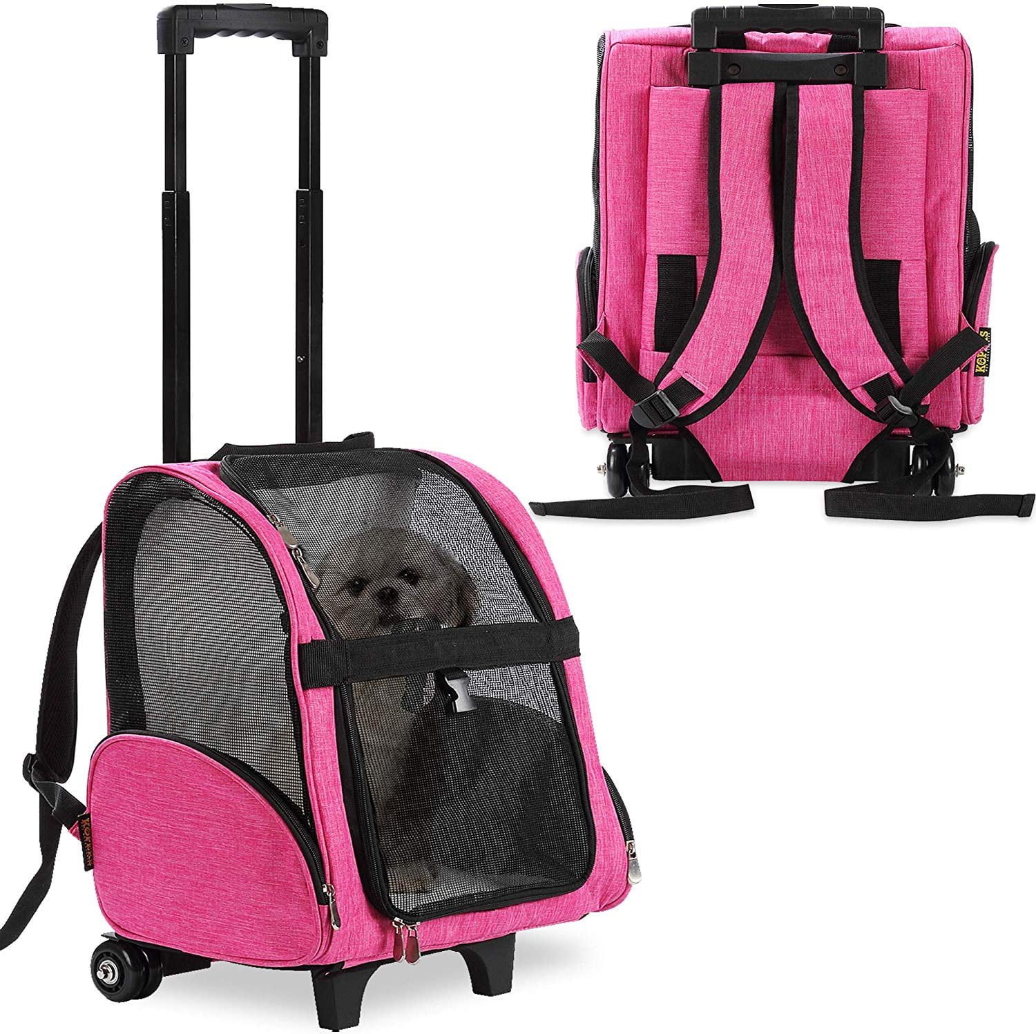 KOPEKS Deluxe Backpack Pet Travel Carrier with Wheels - Heather Gray - Approved by Most Airlines - Large