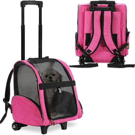 KOPEKS Deluxe Backpack Pet Travel Carrier with Wheels - Heather Gray - Approved by Most Airlines - Large