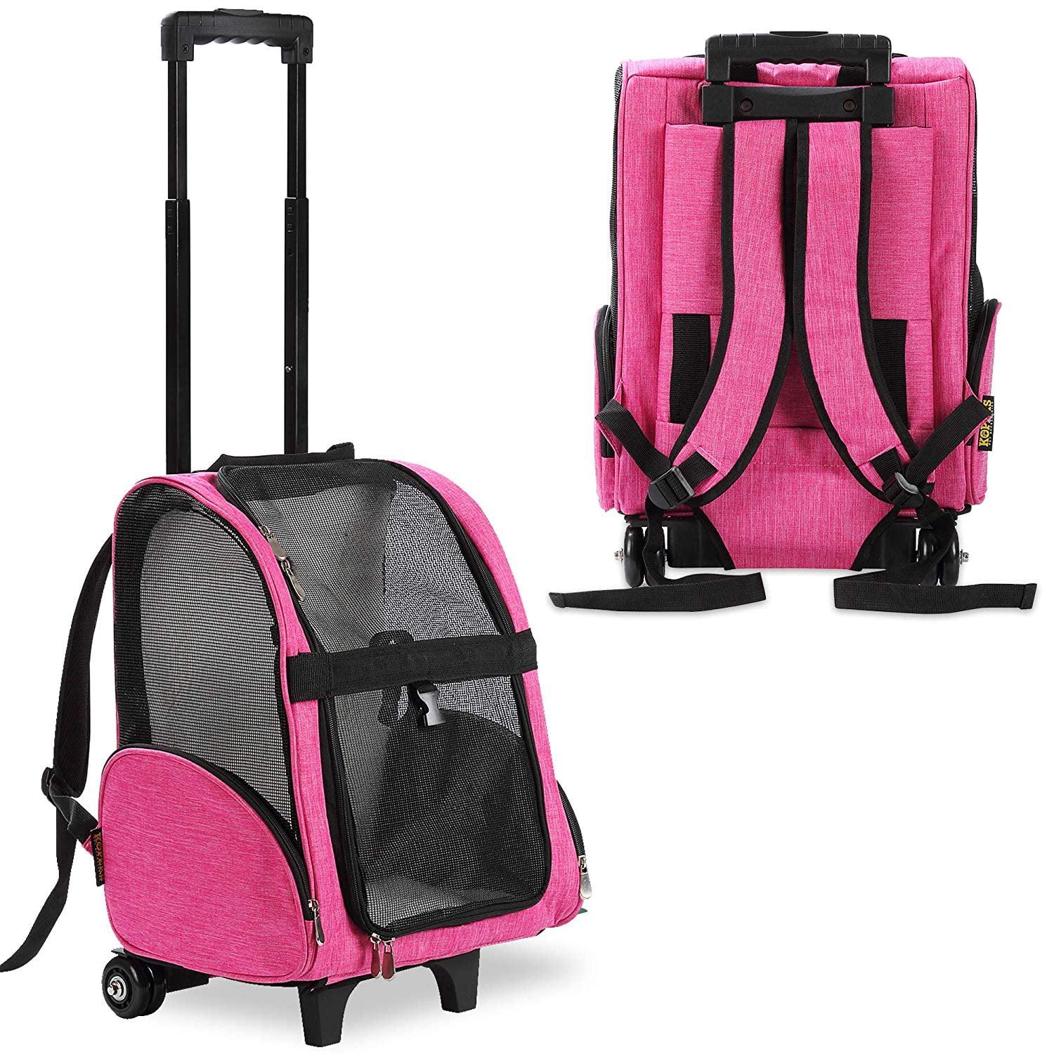 KOPEKS Pet Dog Travel Carrier Backpack Deluxe with Wheels Approved by Most Airlines - Heather Pink