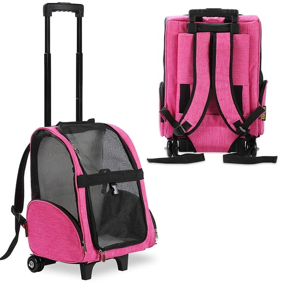 KOPEKS Pet Dog Travel Carrier Backpack Deluxe with Wheels Approved by Most Airlines - Heather Pink