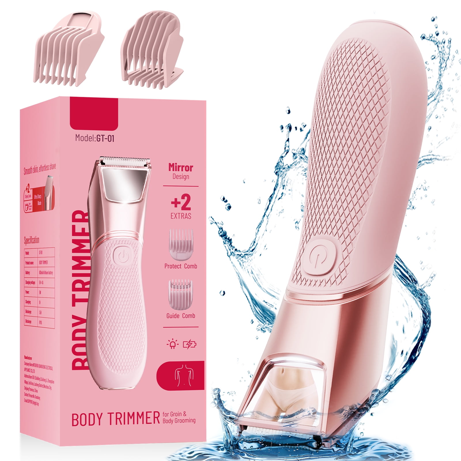KOPEXY Bikini Trimmer for Women, Electric Razors, Cordless Shaver with Ceramic Blade, IPX7 Waterproof Lady Facial Razor, Portable Rechargeable Body Pubic Hair Trimmer, Idea for Face, Underarm & Legs