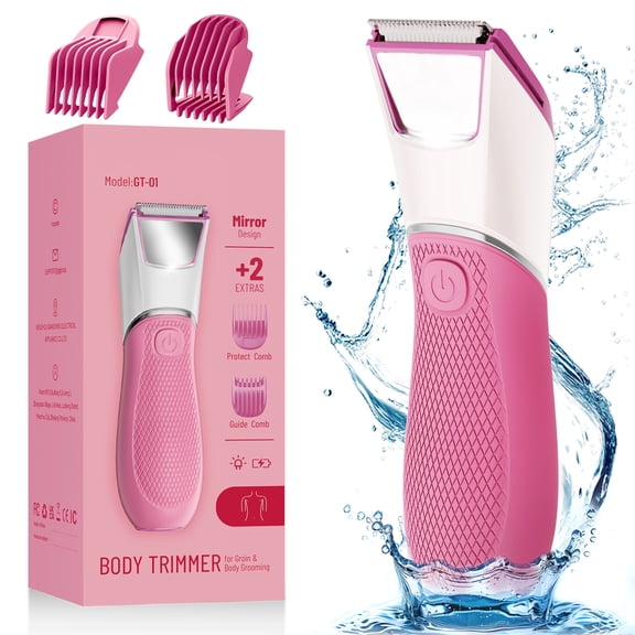 Nogroa Bikini Trimmer for Women, Pubic Hair Trimmer with Mirror & LED Light, Cordless Electric Razor Body Shaver for Trip, USB Rechargeable, IPX7 Waterproof, Ceramic Blade - for Silk Skin