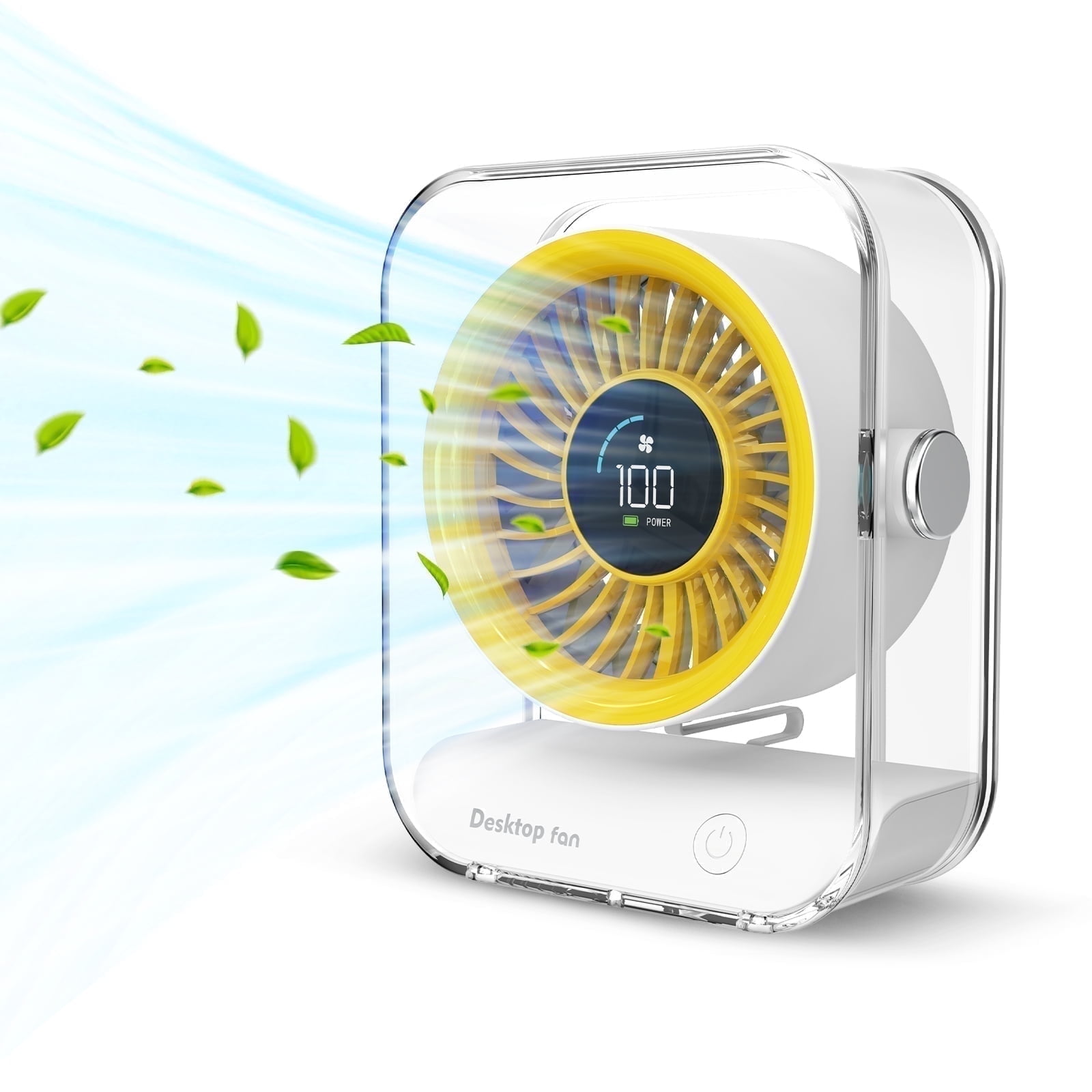 KOPEXY Small Desk Fan, Portable Table Fan with 6-Speed LED Display Personal Fan Rechargeable High-speed Mini Air Circulator Fan for Office Home